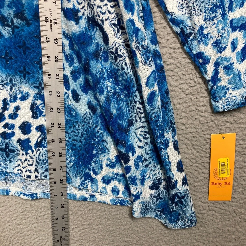 Ruby‎ Rd Tunic Top Womens XL Blue Animal Paisley Cowl Neck 3/4 Sleeve Sharkbite